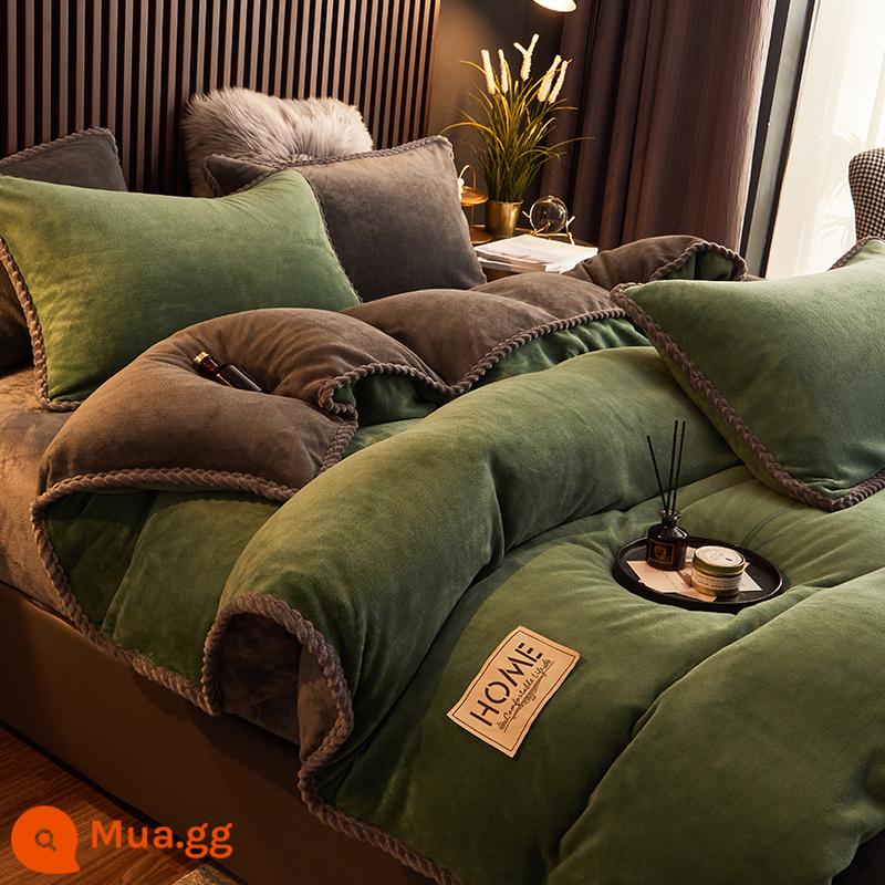 Nhung Sữa Đơn Vỏ Chăn Mùa Đông Nhung San Hô 2 M X 2 M 3 Vỏ Chăn Mùa Đông 1.5 Plus Nhung Dép Nỉ Bộ 4 - Màu xanh lá cây đậm