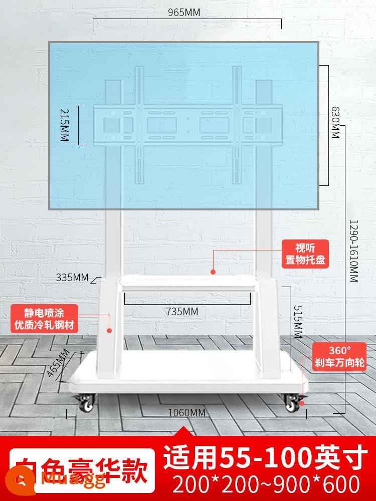 Giá đỡ TV Hạ cánh xoay bằng kính thiên văn di động Thích hợp cho Xe đẩy có bánh xe Xiaomi Hisense 75 inch Huawei - Phiên bản cao cấp màu trắng 55-100 inch, tải trọng 400 pound, bảo hành trọn đời