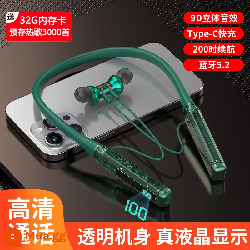 Tai nghe bluetooth không dây đời mới pin siêu khủng nghe hót cổ treo cổ có thẻ nhớ cắm Huawei Apple phổ thông - Spruce Green-In-ear [Thẻ nhớ 32G miễn phí☆Pin siêu dài☆Cuộc gọi thoại HD]