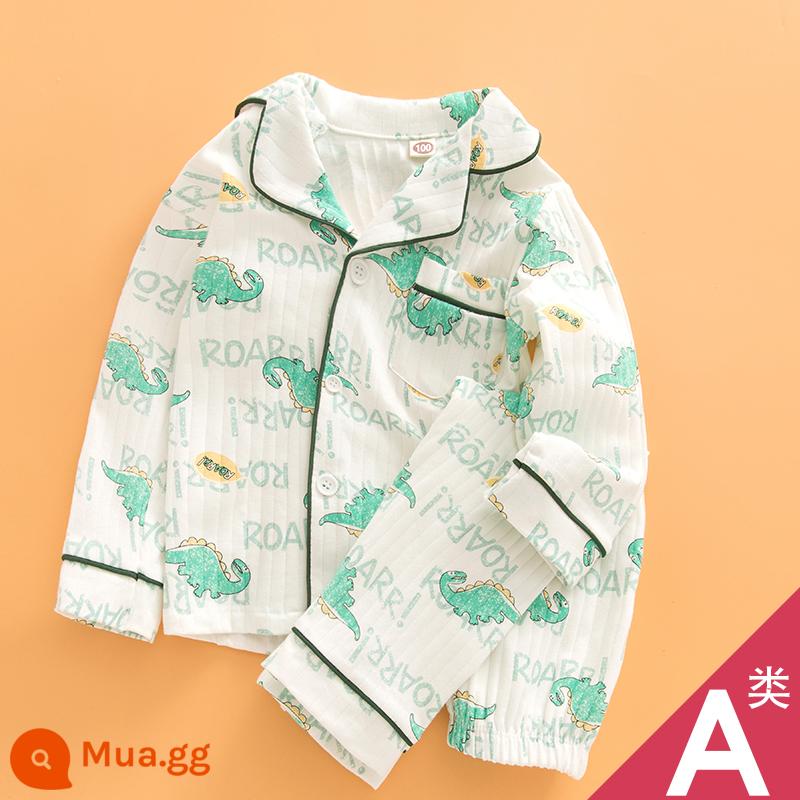 Bộ Đồ Ngủ Trẻ Em Bé Trai Xuân Thu Bé Nhà Bộ Quần Áo Mùa Thu Lớp A Trẻ Em Nguyên Chất Cotton Tay Dài Bé Trai cotton - Khủng long thư cotton-cardigan khỏe mạnh