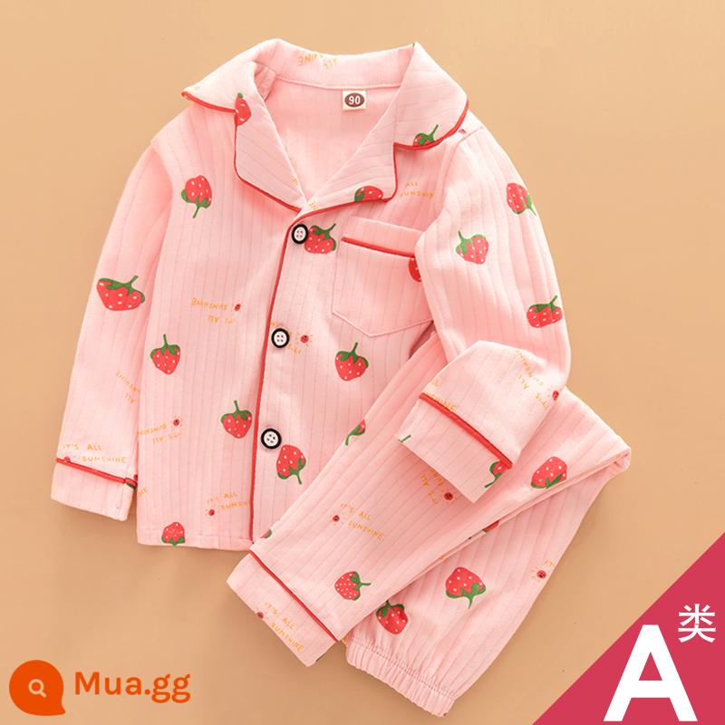 Bộ Đồ Ngủ Trẻ Em Bé Trai Xuân Thu Bé Nhà Bộ Quần Áo Mùa Thu Lớp A Trẻ Em Nguyên Chất Cotton Tay Dài Bé Trai cotton - Áo len cardigan màu hồng khỏe mạnh