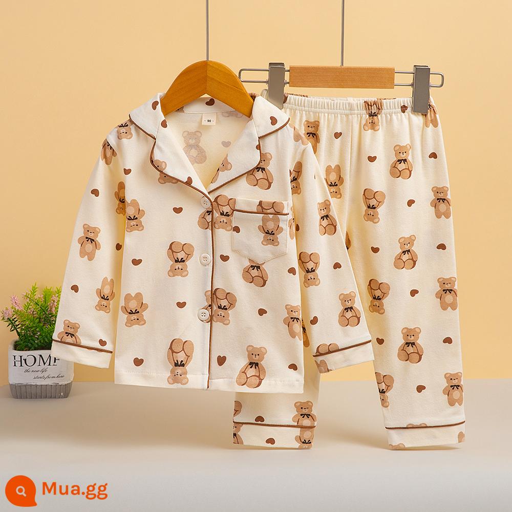 Đồ ngủ trẻ em, mùa thu bé trai loại a, đồ mặc nhà cotton nguyên chất cho bé, quần áo máy lạnh trẻ em cotton nguyên chất, đồ cardigan cho bé trai - Gấu Nâu 2010