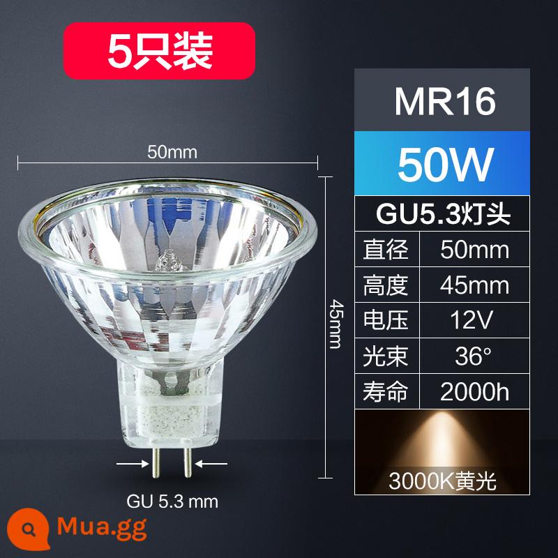 Philips MR16 cốc lớn đèn halogen cốc bóng đèn thạch anh đèn vàng 12V/20W/35W50W halogen tungsten đèn - Halogen丨5 chiếc[MR16]50W丨Ánh sáng vàng丨Đường kính 50MM