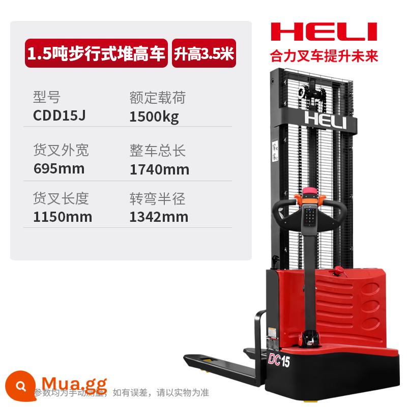 Xe nâng điện Heli Xe nâng thủy lực điện 2 tấn Xe nâng nhỏ 1 tấn có xe đẩy cắm điện - [Heli] Xe đẩy chạy hoàn toàn bằng điện 1,5 tấn lít 3,5 mét CDD15J