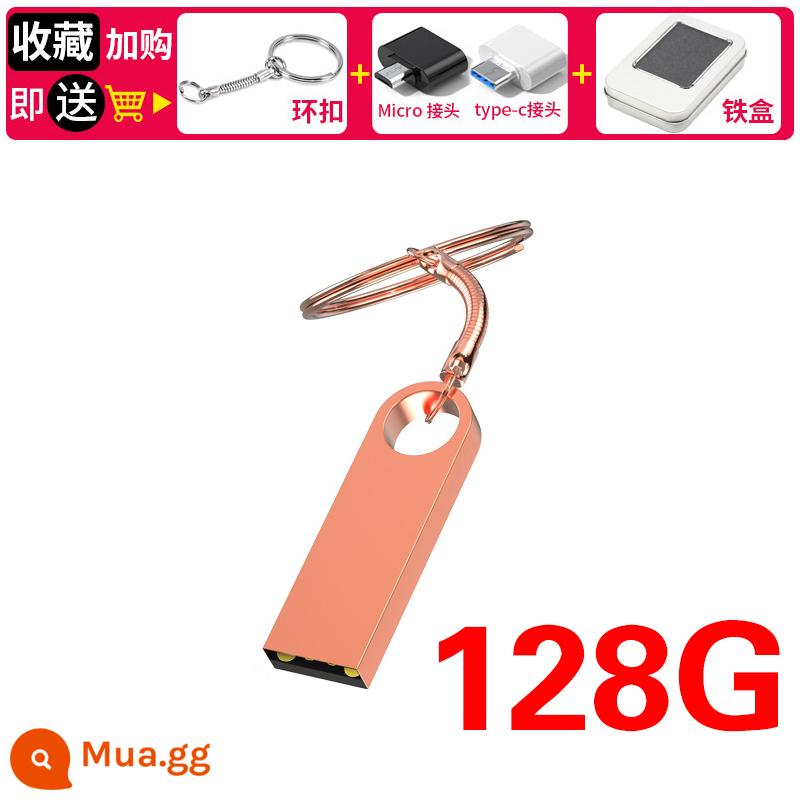 Khắc miễn phí quà tặng tùy chỉnh ổ đĩa flash 128g tùy chỉnh 64G điện thoại di động máy tính kép 32g công ty in logo ổ đĩa flash USB - Vàng hồng 128G + bao bì hộp sắt (khắc miễn phí + bộ chuyển đổi Type-c và Micro miễn phí + nắp chống bụi)