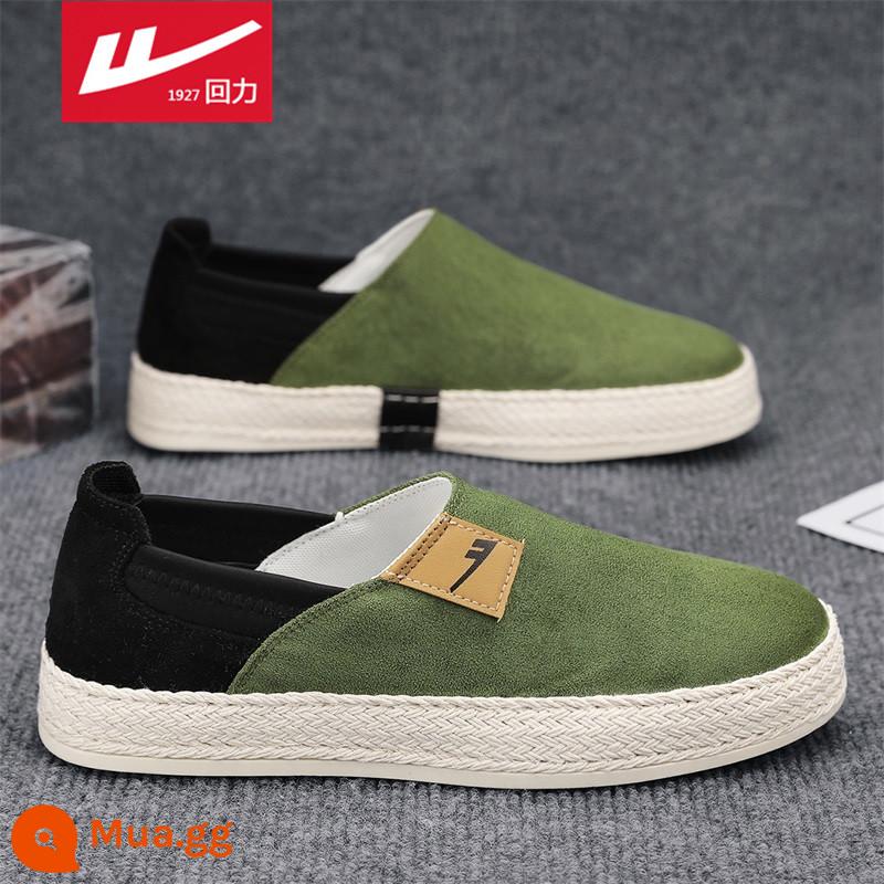 Kéo lại giày vải nam mùa hè thoáng khí cũ Bắc Kinh giày vải nam lười slip-on vải lanh giày thể thao hợp thời trang - Xanh đen[F329N]