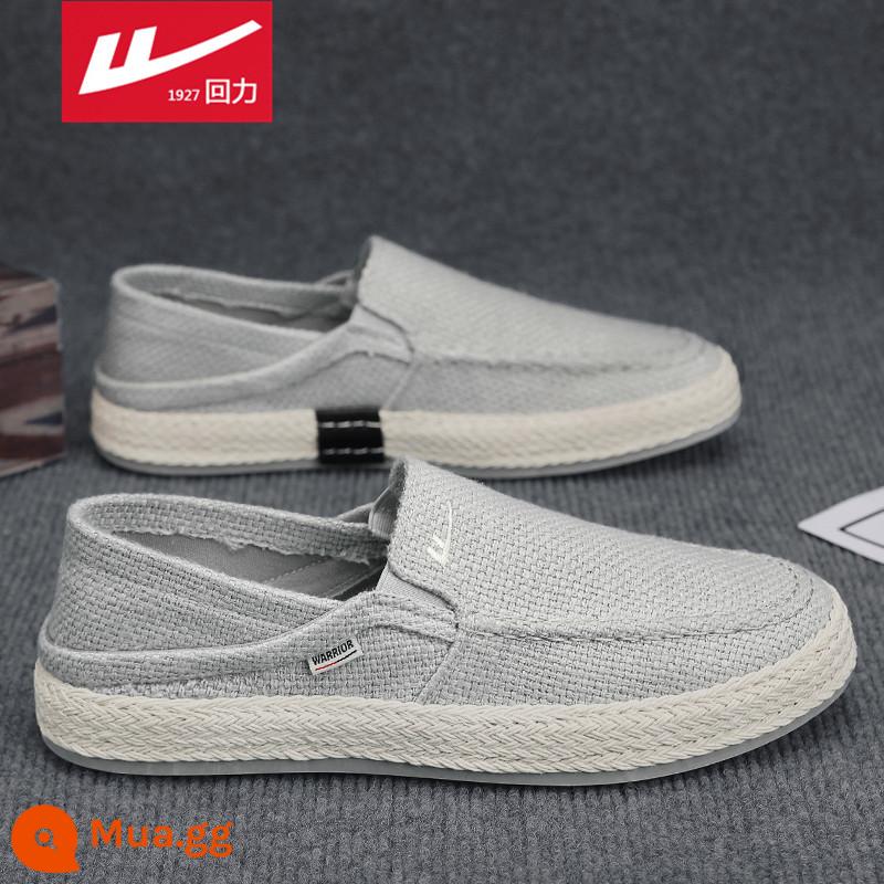 Kéo lại giày vải nam mùa hè thoáng khí cũ Bắc Kinh giày vải nam lười slip-on vải lanh giày thể thao hợp thời trang - Xám[3044]