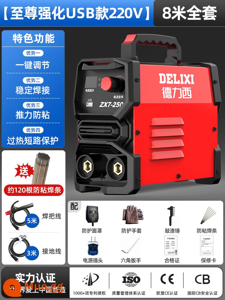 Máy Hàn Delixi 220V Hộ Gia Đình 380V Công Nghiệp Cao Cấp 315 Điện Áp Kép Di Động Đồng Nguyên Chất Đôi Nhỏ máy Hàn - [Mẫu USB cải tiến cực cao 220v] Bộ hoàn chỉnh dài 8 mét★ khuyến nghị hấp dẫn