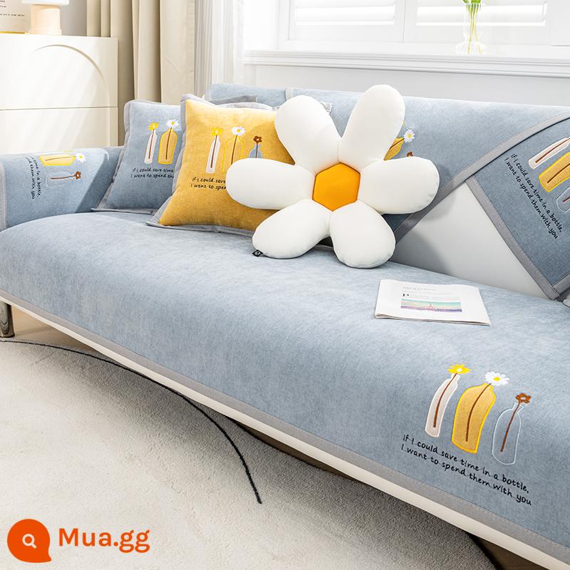 Chenille sofa đệm bốn mùa đa năng đệm ghế chống trượt tối giản hiện đại bọc ghế sofa da bao gồm tất cả vải bọc phổ quát - Bình thêu màu xám nhạt