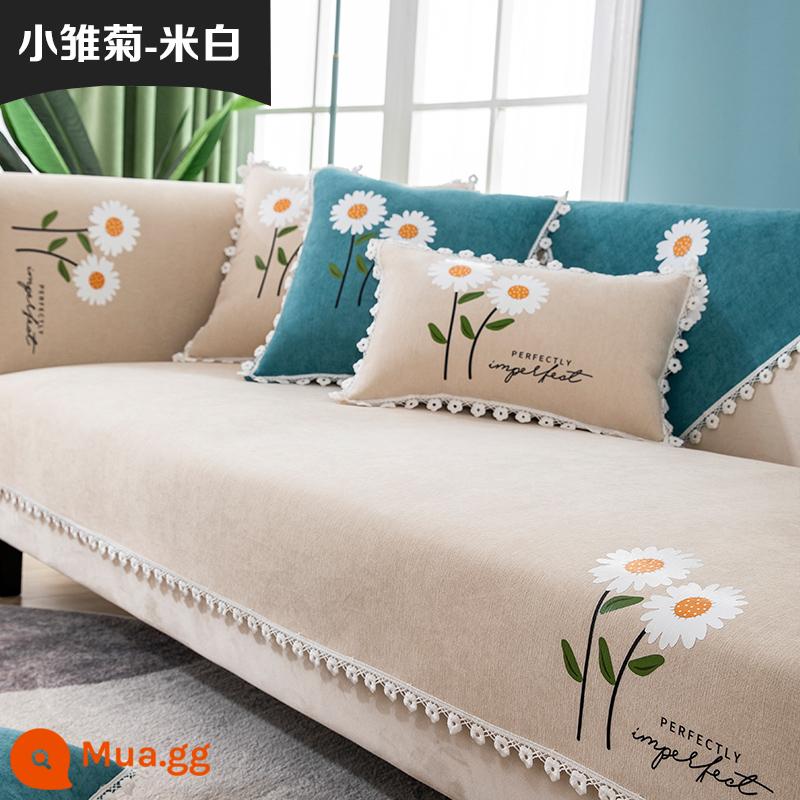 Chenille sofa đệm bốn mùa đa năng đệm ghế chống trượt tối giản hiện đại bọc ghế sofa da bao gồm tất cả vải bọc phổ quát - Bông cúc nhỏ màu trắng nhạt