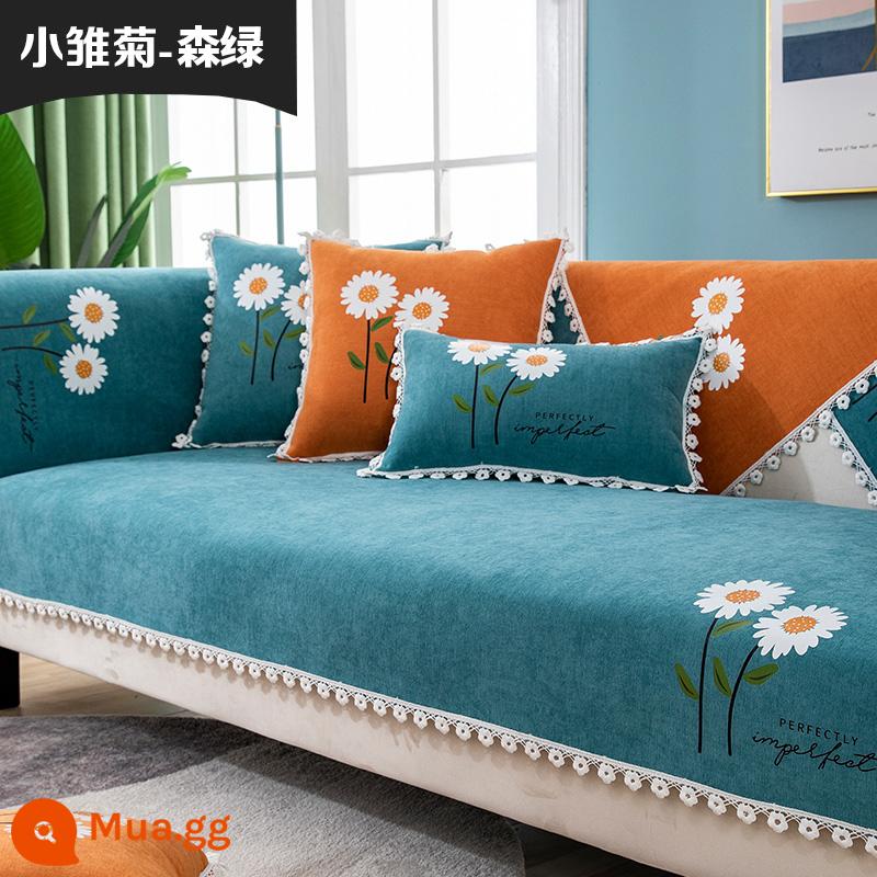 Chenille sofa đệm bốn mùa đa năng đệm ghế chống trượt tối giản hiện đại bọc ghế sofa da bao gồm tất cả vải bọc phổ quát - Rừng cúc nhỏ xanh