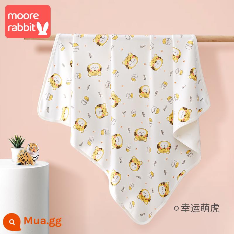 Gói đơn bé chăn cotton bọc vải sơ sinh xuân hạ thu hè mỏng bọc quấn ôm chăn giao phòng bọc đồ sơ sinh - [Túi một lớp viền 95 * 95cm] Chú hổ dễ thương may mắn + Bàn chải cực mềm