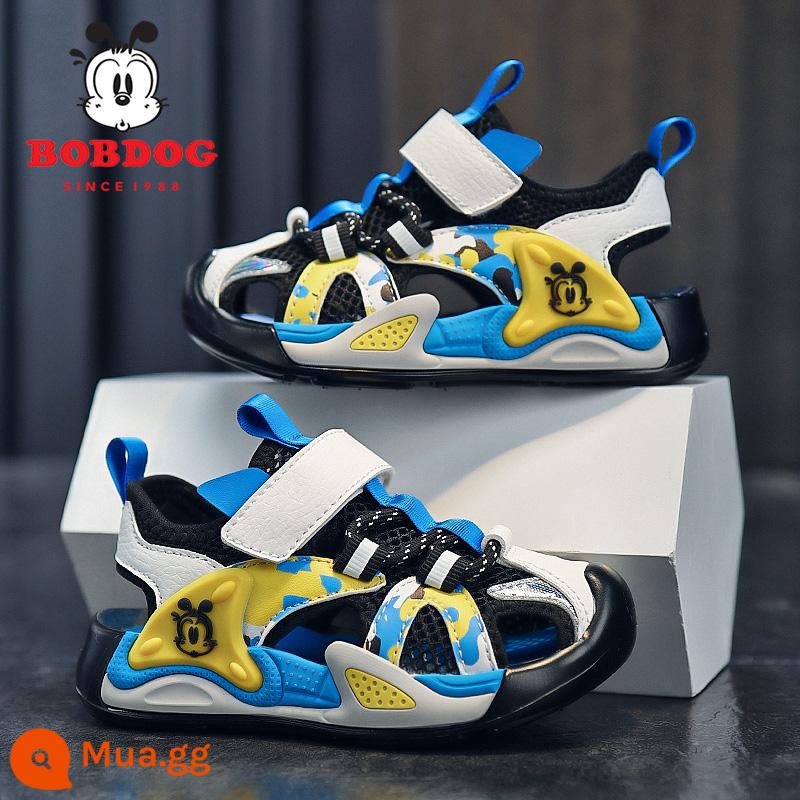 Giày sandal bé trai Bobbean mùa hè 2023 mới Bao Đầu chống va chạm đế mềm chống trượt giày thể thao trẻ em đi biển - Đen/xanh sapphire [5303]