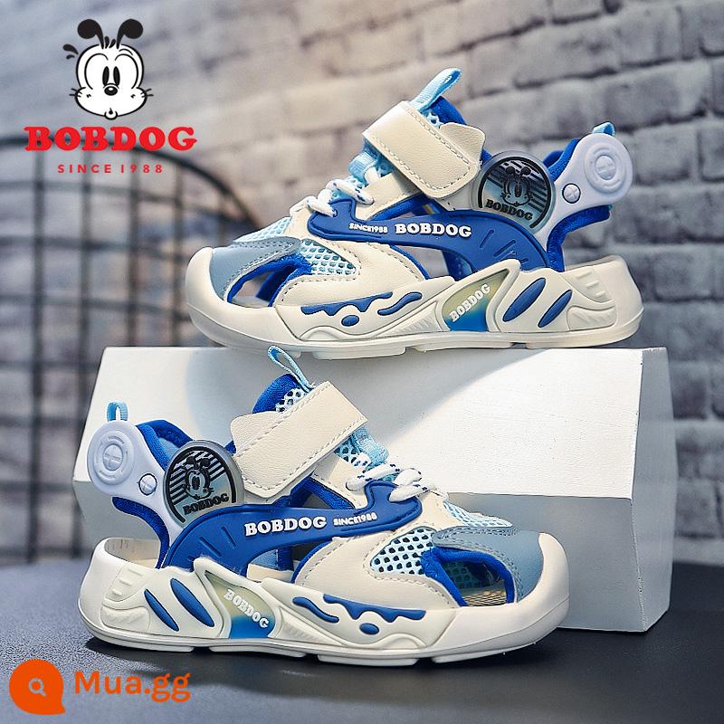 Giày sandal bé trai Bobbean mùa hè 2023 mới Bao Đầu chống va chạm đế mềm chống trượt giày thể thao trẻ em đi biển - Gạo/xanh sapphire [5340]