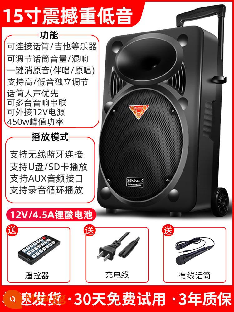 Kim Jong square dance âm thanh karaoke ngoài trời di động cần gạt bluetooth loa có micro hát hiệu suất âm lượng lớn - Loa siêu trầm chống sốc 15 inch [cấp độ hát trên sân khấu] micro có dây