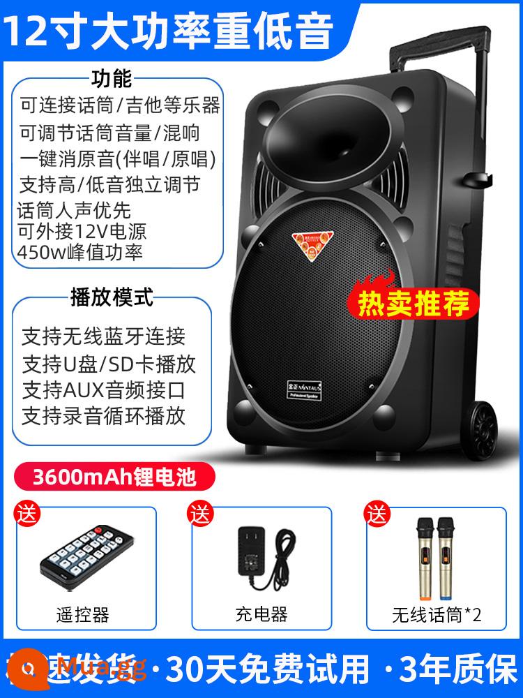 Kim Jong square dance âm thanh karaoke ngoài trời di động cần gạt bluetooth loa có micro hát hiệu suất âm lượng lớn - Loa trầm công suất cao 12 inch [tăng gấp đôi âm lượng] micrô không dây kép