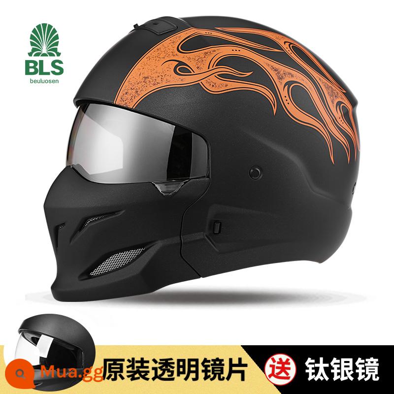 Mũ bảo hiểm Bọ cạp màu đen đầy đủ -Cover Harley Retro Motorcycle Semi -helmet Four Seasons - Ngọn lửa đen + ống kính bạc titan