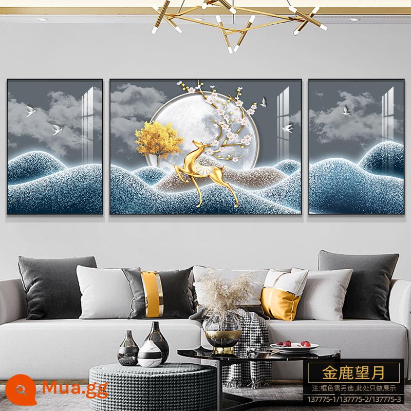 Tranh trang trí phòng khách ánh sáng cao cấp sang trọng bộ ba không khí tối giản hiện đại tranh treo tường sofa mới nền tranh treo tường - 137775-1/137775-2/137775-3 Hươu vàng nhìn trăng