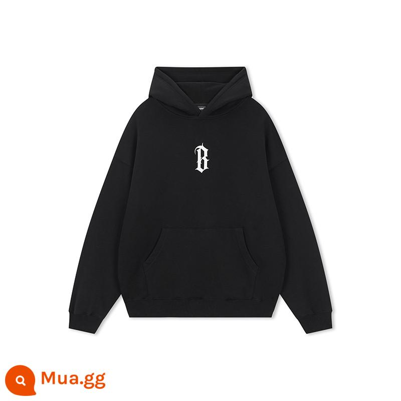 BONELESS cơ bản B từ keo in áo hoodie dệt kim có mũ Mỹ dạo phố cao cấp áo hoodie - Muội than