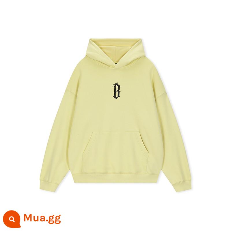 BONELESS cơ bản B từ keo in áo hoodie dệt kim có mũ Mỹ dạo phố cao cấp áo hoodie - màu vàng