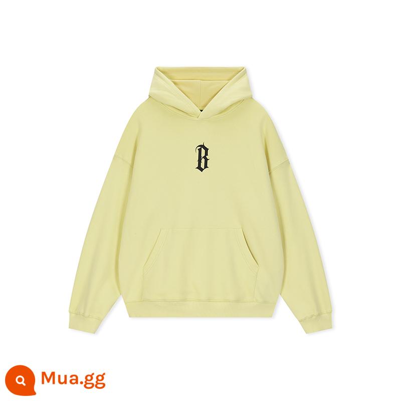 KHÔNG XƯƠNG cơ bản B từ chất nhầy in cộng với áo hoodie Mỹ dạo phố cao cấp retro dệt kim nặng trùm đầu áo - màu vàng