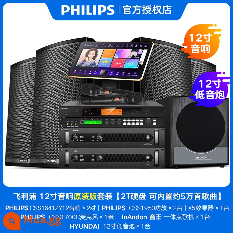 Philips Family KTV Audio Set Chuyên nghiệp K Song Một bộ đầy đủ của Karaoke Song Machine Home Sing Loa Thiết bị - [4 loa] Phiên bản gốc của hộp chuyên nghiệp bộ 12 inch (2T) + loa siêu trầm 12 inch