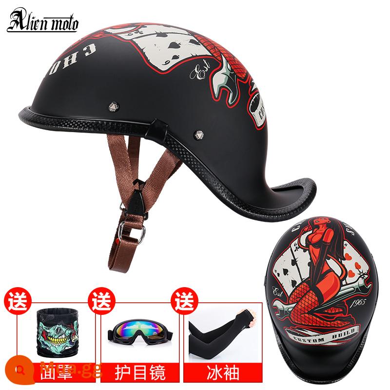 Alienmoto Retro Mũ Muỗng Mũ Bảo Hiểm Harley Alice Nửa Xe Điện Hoàng Tử Đầu Máy Nam Nữ Mũ Mùa Hè - Thẻ chơi màu đen mờ (không được chứng nhận 3C)