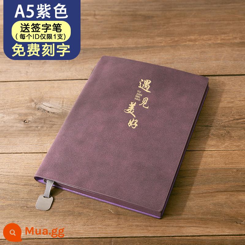 Máy tính xách tay kinh doanh đơn giản A5 sổ phụ doanh nghiệp tùy chỉnh logo có thể in chữ notepad văn phòng cao cấp làm việc cuộc họp sổ ghi chép da mềm nhật ký đường kẻ ngang dày da cừu cổ điển - Vẻ đẹp gặp gỡ màu tím