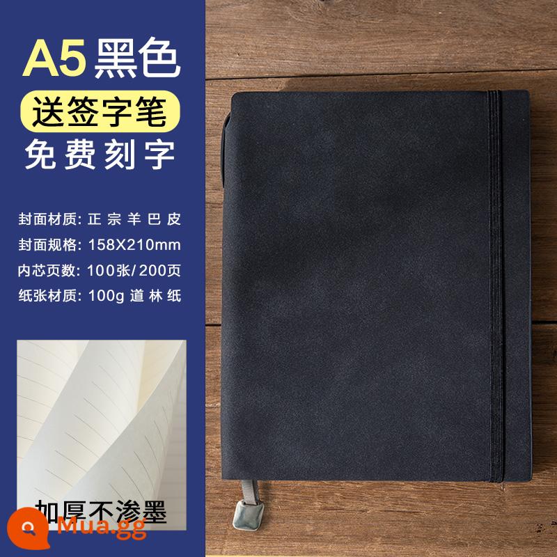 Sheeppapi A5 tie-up notepad doanh nghiệp đơn giản sổ ghi chép doanh nghiệp phụ logo có thể in tùy chỉnh da mềm cao cấp sinh viên đại học văn học nghệ thuật nhật ký tinh tế sổ ghi chép hội nghị công việc cổ điển - đen