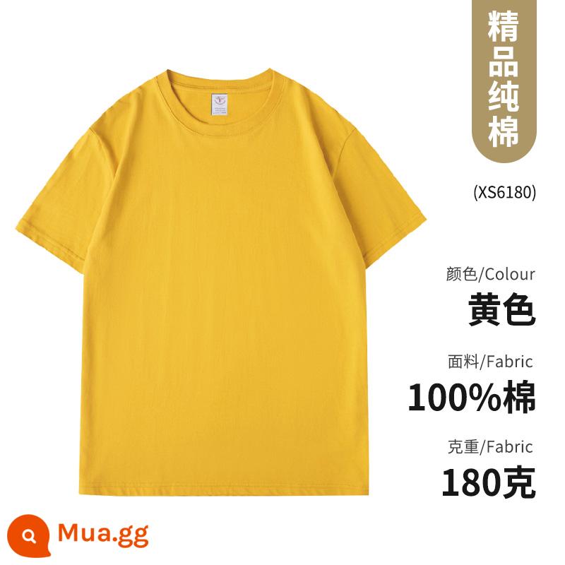 Quần áo công sở Áo thun cotton nguyên chất ngắn tay văn hóa áo sơ mi văn hóa trường trung học cơ sở đồng phục học sinh quần áo họp thể thao in logo - Loại A-màu vàng