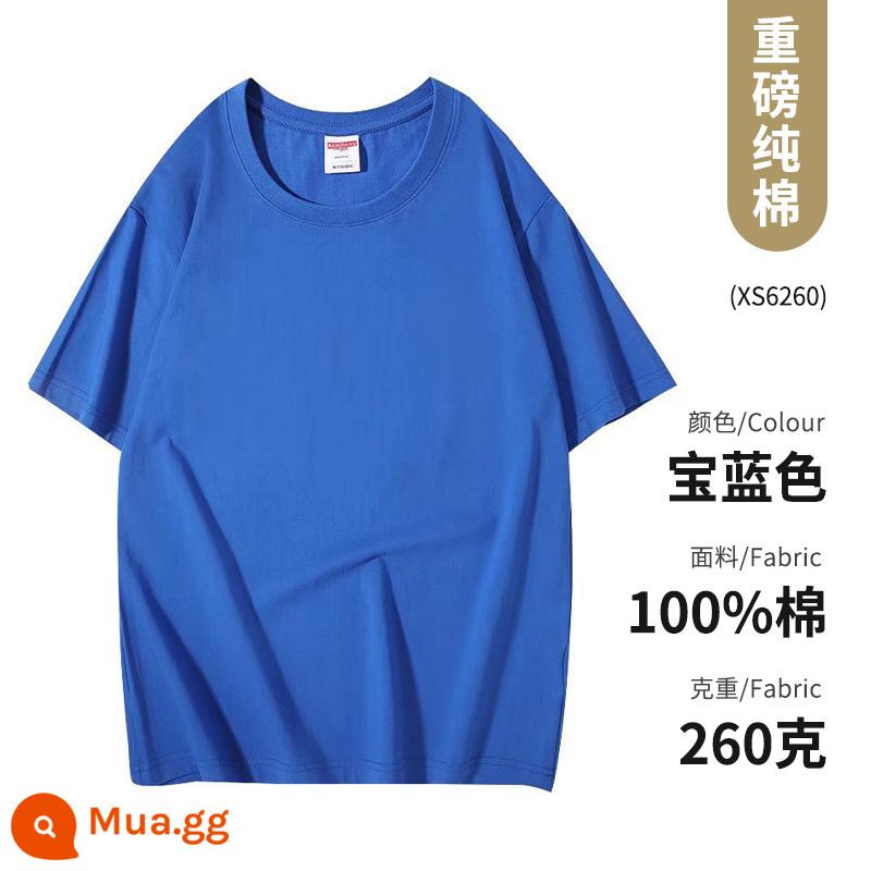 Quần áo công sở Áo thun cotton nguyên chất ngắn tay văn hóa áo sơ mi văn hóa trường trung học cơ sở đồng phục học sinh quần áo họp thể thao in logo - Loại C-màu xanh sapphire