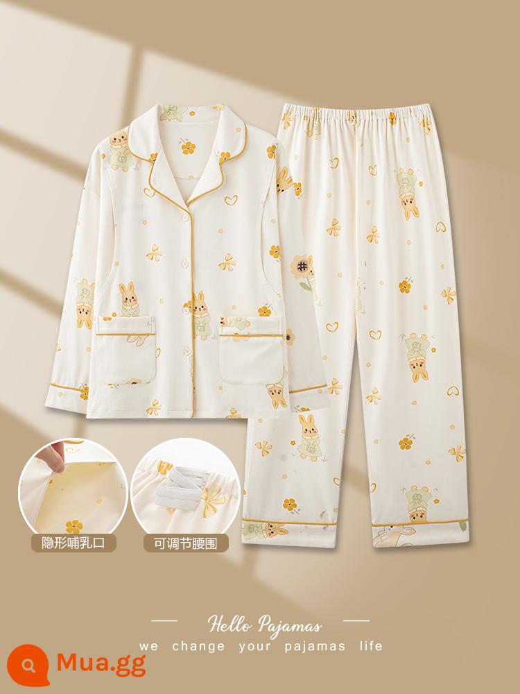 Bộ đồ ngủ dành cho bà bầu Parlando, quần áo giữ trẻ bằng vải cotton nguyên chất cỡ lớn dành cho bà bầu mùa xuân thu, quần áo ở nhà cho con bú sau sinh mùa thu đông - AM35184