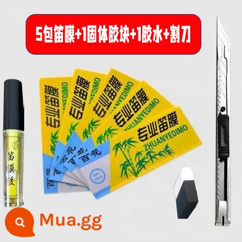 Baihua màng sáo chuyên nghiệp sáo bộ màng sáo người mới bắt đầu mục sáo màng keo rắn lừa-ẩn gelatin keo lỏng - 5 gói màng sáo + 1 khối keo cố định + 1 keo + dao cắt