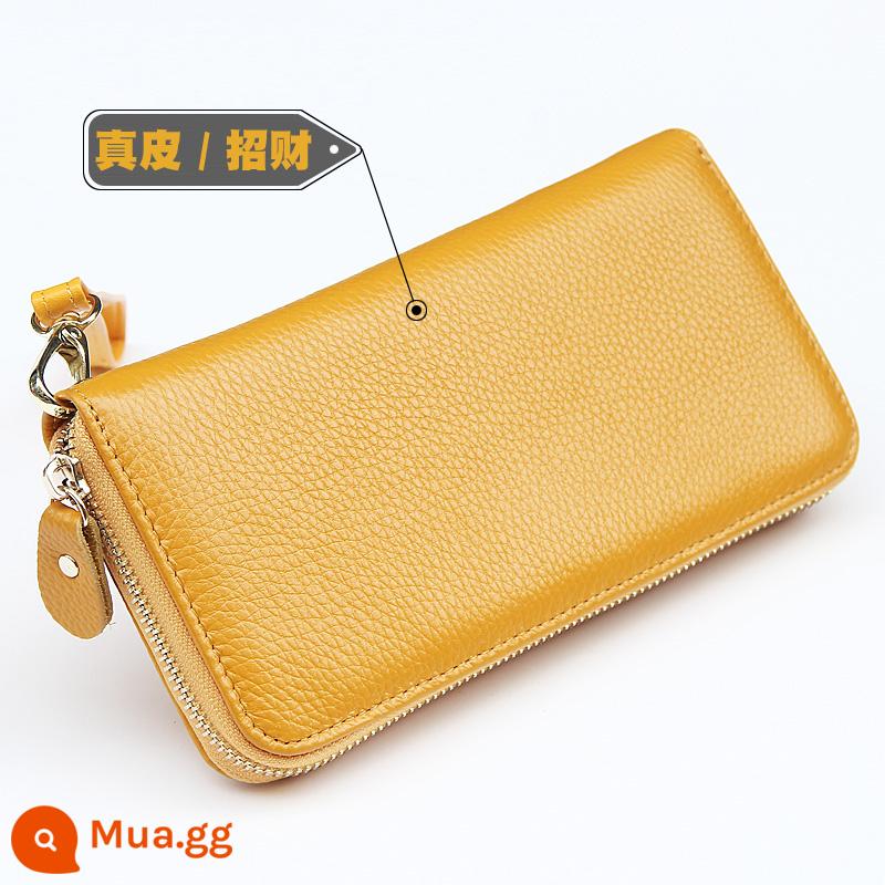 Ví Màu Vàng Da Thật Nữ Phiên Bản Dài May Mắn Công Suất Lớn Túi Clutch Dây Kéo Ví Nữ Túi Xách Da Mới - Khóa kéo đơn, mặt trơn màu vàng, mấu kéo bằng da