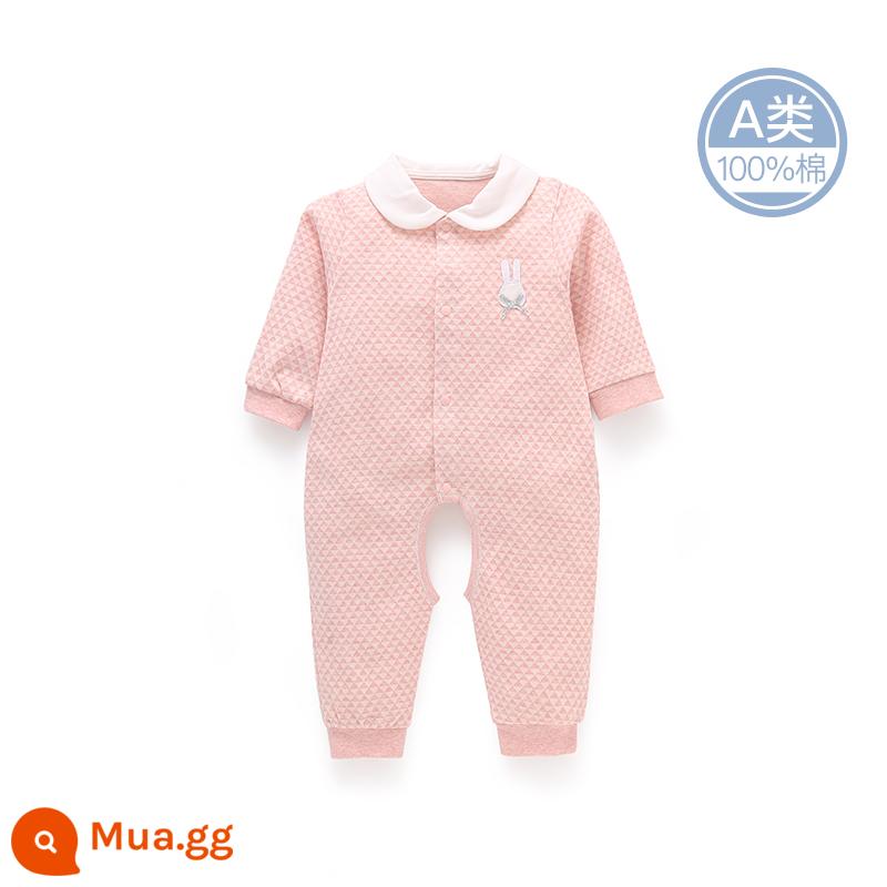 Quần áo cotton nguyên chất cho bé sơ sinh, áo liền quần có dây buộc mùa xuân thu, bé sơ sinh 0 đến 3 tháng đầy tháng, quần áo mùa xuân cho bé nam và nữ - T0878 màu hồng