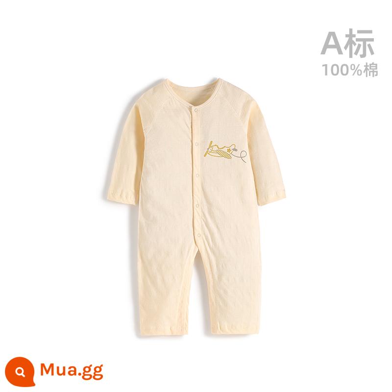 Quần áo cotton nguyên chất cho bé sơ sinh, áo liền quần có dây buộc mùa xuân thu, bé sơ sinh 0 đến 3 tháng đầy tháng, quần áo mùa xuân cho bé nam và nữ - MX1021 màu vàng phong cách mùa hè