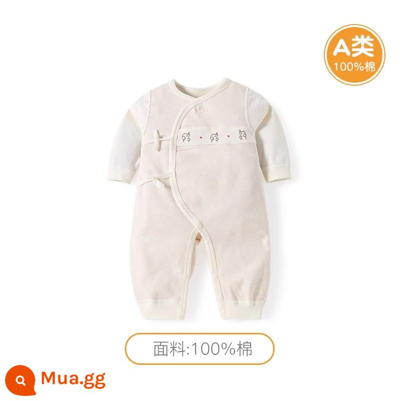 Quần áo cotton nguyên chất cho bé sơ sinh, áo liền quần có dây buộc mùa xuân thu, bé sơ sinh 0 đến 3 tháng đầy tháng, quần áo mùa xuân cho bé nam và nữ - MQ2513 Kaki