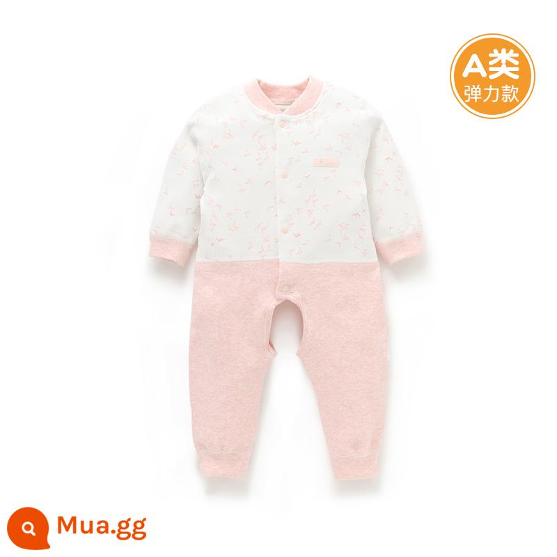 Quần áo cotton nguyên chất cho bé sơ sinh, áo liền quần có dây buộc mùa xuân thu, bé sơ sinh 0 đến 3 tháng đầy tháng, quần áo mùa xuân cho bé nam và nữ - YH0077 màu hồng