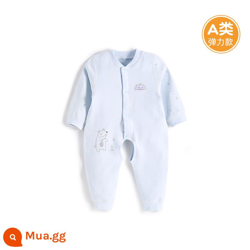 Quần áo cotton nguyên chất cho bé sơ sinh, áo liền quần có dây buộc mùa xuân thu, bé sơ sinh 0 đến 3 tháng đầy tháng, quần áo mùa xuân cho bé nam và nữ - H0420 màu xanh