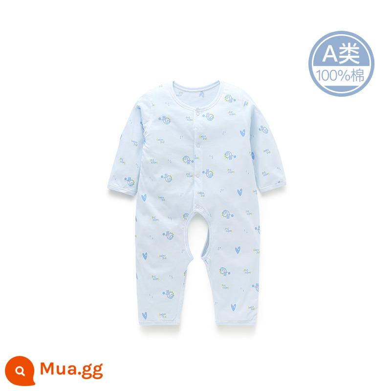 Quần áo cotton nguyên chất cho bé sơ sinh, áo liền quần có dây buộc mùa xuân thu, bé sơ sinh 0 đến 3 tháng đầy tháng, quần áo mùa xuân cho bé nam và nữ - MX1099 xanh phong cách mùa hè