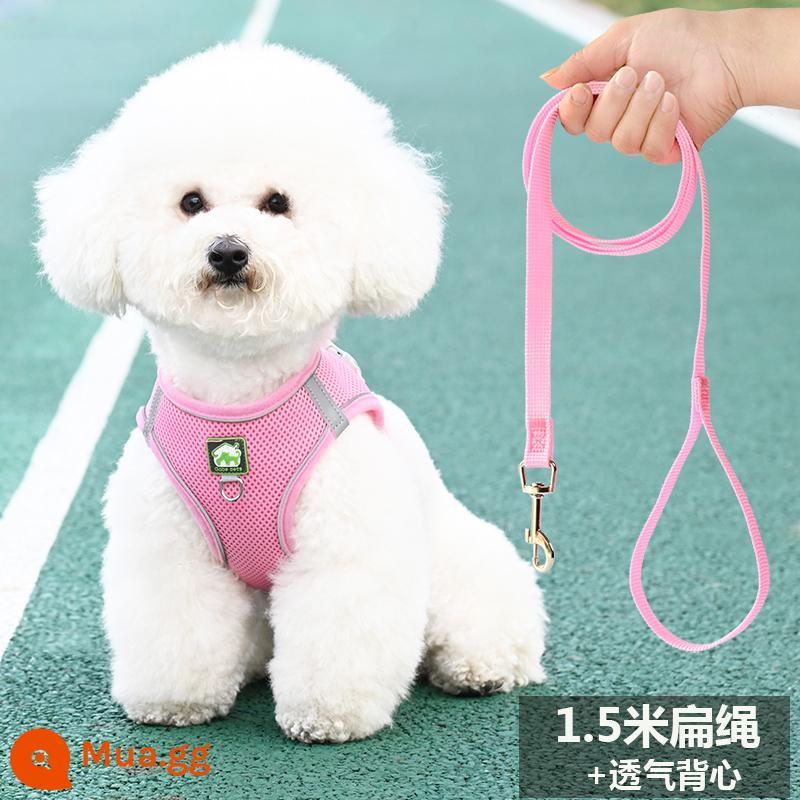 Áo loại dây xích chó nhỏ chó Bichon Frize Teddy chó con Pomeranian ôm ngực bé túi dắt chó đi dạo dây xích chó - Bột hoa đào [Có dây dẹt dài 1,5m] Màu sắc như hoa đào