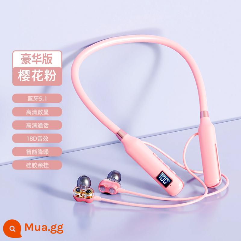 1200 giờ pin siêu dài thẻ không dây bluetooth tai nghe vòng cổ tai cổ treo cổ thể thao chạy phong cách mới - Sakura Pink丨Phiên bản cao cấp [Thời lượng pin 500 giờ★Hiệu ứng âm thanh 18D★Bluetooth 5.1]