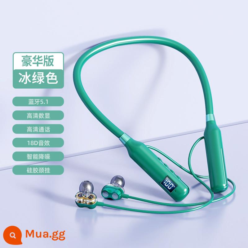 1200 giờ pin siêu dài thẻ không dây bluetooth tai nghe vòng cổ tai cổ treo cổ thể thao chạy phong cách mới - Ice Green丨Phiên bản cao cấp [Thời lượng pin 500 giờ★Hiệu ứng âm thanh 18D★Bluetooth 5.1]