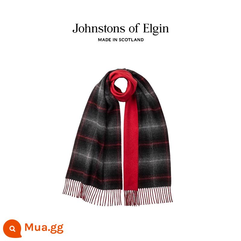 [Giảm 20% cuối mùa] Khăn cashmere hai mặt kẻ sọc cổ điển Johnstons of Elgin dành cho nam và nữ - Bàn cờ màu xám carbon & đỏ Trung Quốc