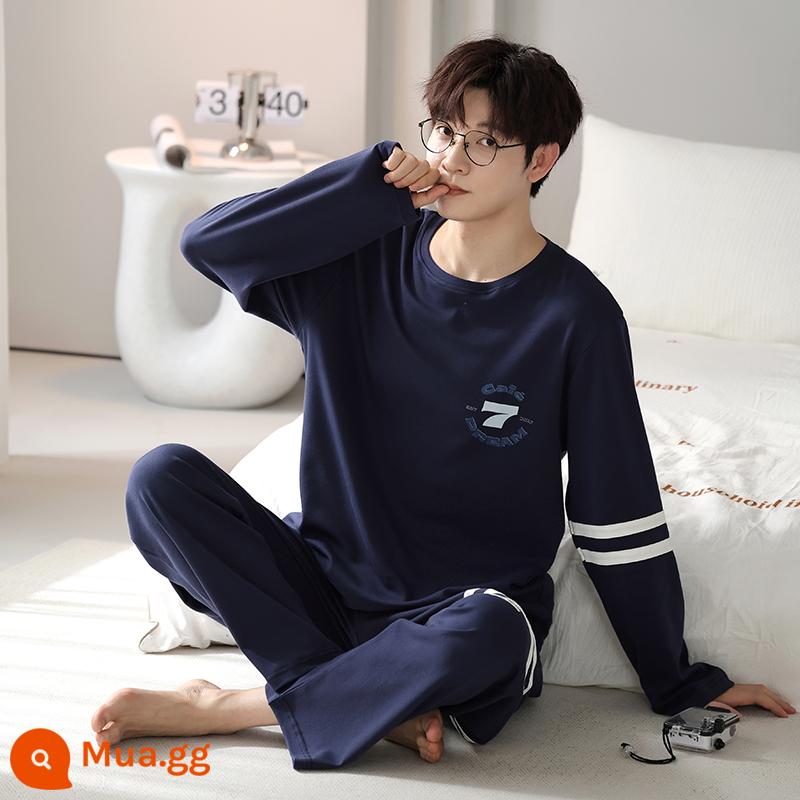 Bộ đồ ngủ nam Zhengqin dài tay mùa xuân và mùa thu cotton nguyên chất thanh niên cotton nguyên chất đơn giản cho nam giới mặc nhà mùa thu đông - YZT9524