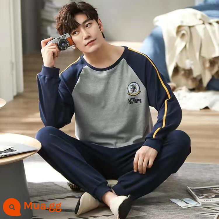 Bộ đồ ngủ nam Zhengqin dài tay mùa xuân và mùa thu cotton nguyên chất thanh niên cotton nguyên chất đơn giản cho nam giới mặc nhà mùa thu đông - YN2168