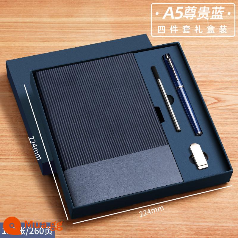 A6 máy tính xách tay cuốn sách nhỏ di động nhỏ mini xách tay bỏ túi văn phòng kinh doanh làm việc notepad cuốn sách nhỏ ghi nhớ cuộc họp cuốn sách tùy chỉnh có thể in logo - A5-Noble Blue (130 ảnh) bộ 4 món (bút ký + nạp tiền + đĩa U)