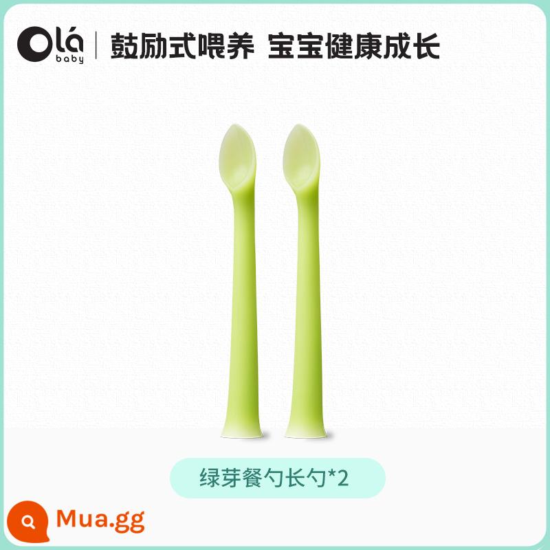 olababy chồi xanh muỗng ăn bột cho bé bữa ăn đào tạo muỗng silicone cho ăn không chủ lực muỗng ăn - Bộ thìa mầm xanh (2 thìa dài)