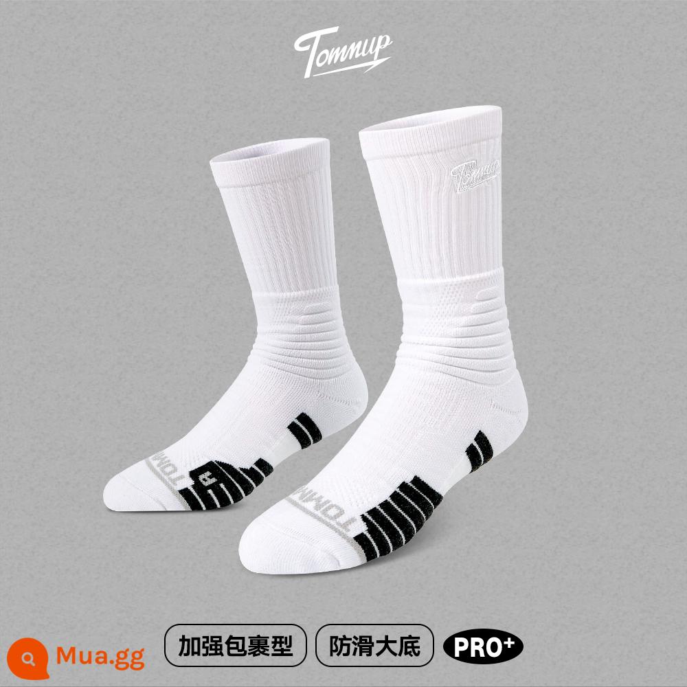 TOMMUP Tất Vớ Nam Vớ Nữ Cotton Nguyên Chất Đen Trắng Đồng Màu Dày Khăn Đáy Giữa Ống thể Thao Bóng Rổ Cổ - [Thực tế bền bỉ] nhãn trắng