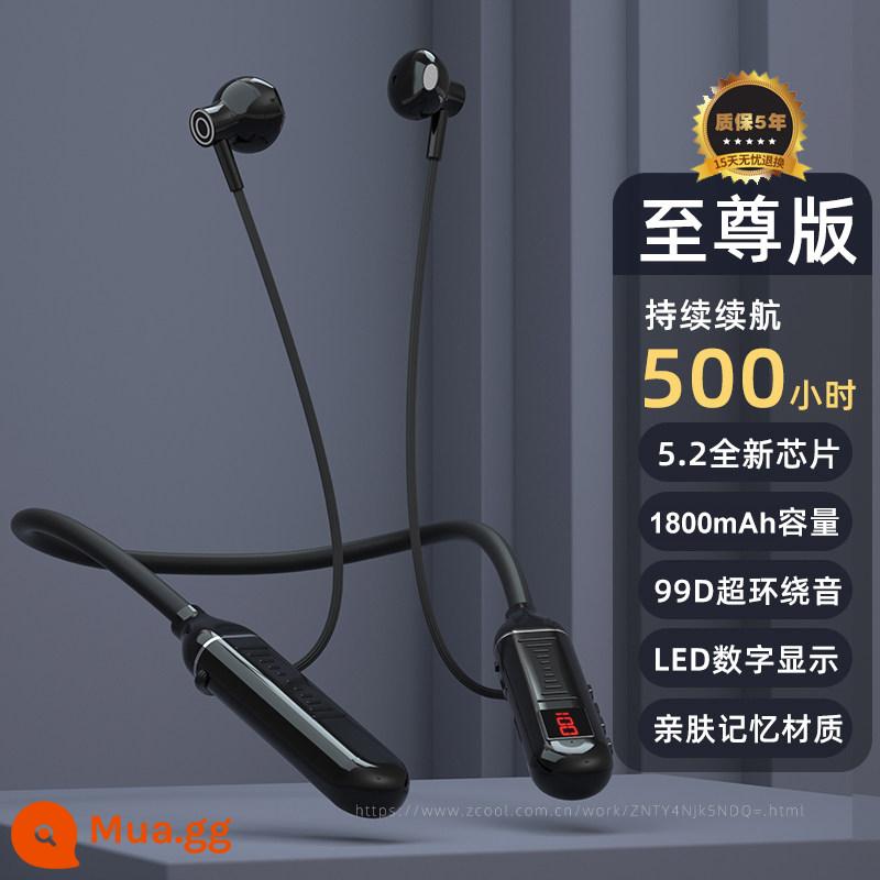 Thời lượng pin siêu dài 500 giờ/thẻ cắm tai nghe Bluetooth thể thao đeo cổ không dây chạy bộ 2022 mới - Phiên bản Extreme Cool Black [Thời lượng pin cực dài 500 giờ] Chip Bluetooth 5.2/Pin dung lượng lớn tích hợp/Màn hình công suất âm thanh siêu vòm 99D